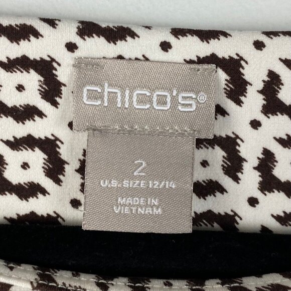 Chicos Printed Ruched-Sleeve Dress Womens 2 US 12 L Floral Ikat Jewel Neckline - Picture 5 of 10